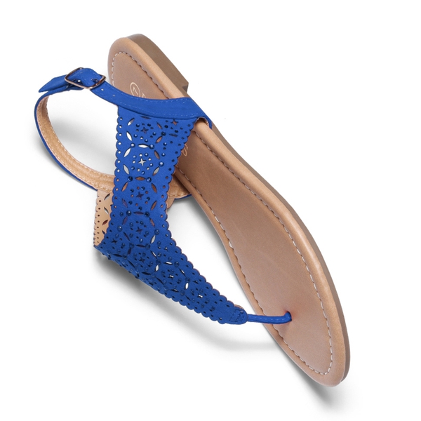 Cut Out Rhinestone Flat Sandals - ROYAL BLUE - 4